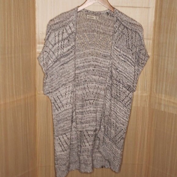 Abercrombie Kids Girls Black White Heathered Open Front Duster Cardigan Sweater - Picture 1 of 5